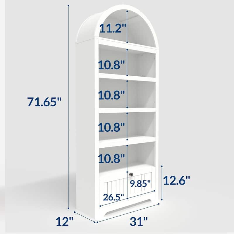 72 in 5-Tier Freestanding Arched Bookcase, Pantry Cabinet for Living Room, Office, Kitchen
