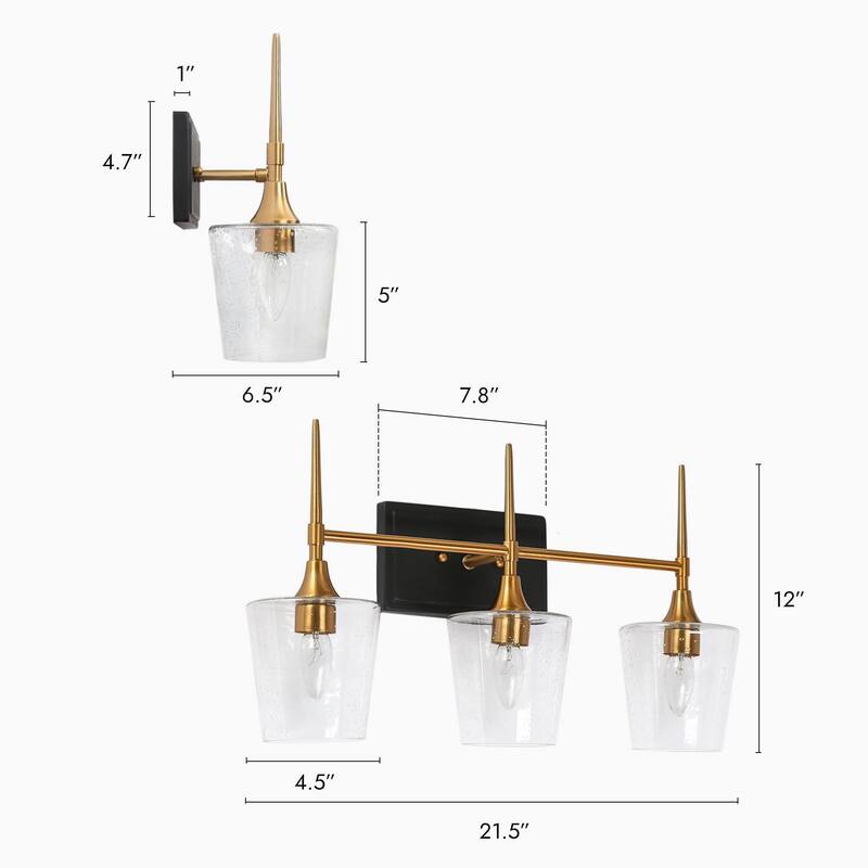 2/3-Light Modern Black Gold Bathroom Vanity Light Wine Glass Wall Sconces Lighting