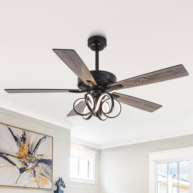 52" Modern Unique Dimmable LED Reversible Motor Ceiling Fan with Light and Remote - 52-inch W*19.3-inch H