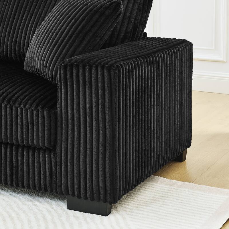 Corduroy Upholstered L-shaped Sectional Sofa, Chaise Lounge Couch with Arc-shaped Ottoman and Removable Cushions for Living Room