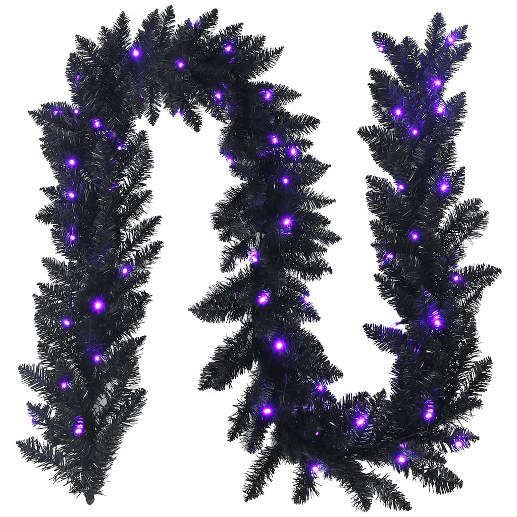 Costway 9ft Pre-lit Christmas Halloween Garland Black w/ 50 Purple LED - See details