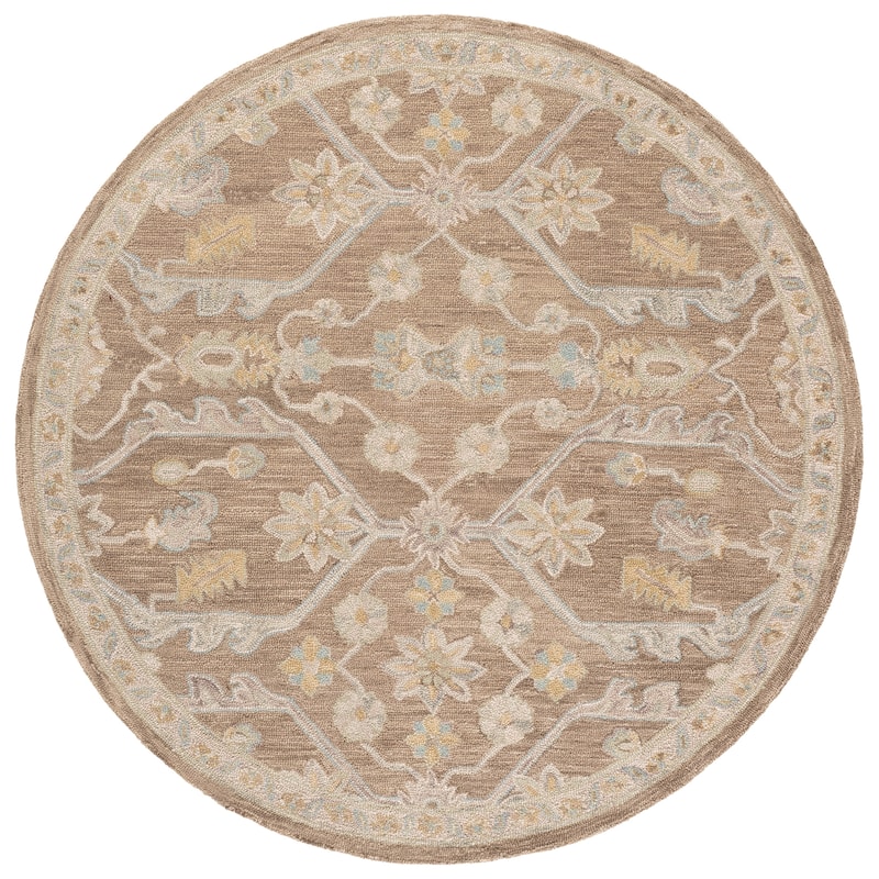 SAFAVIEH Handmade Blossom Eefke Modern Floral Wool Rug - 6' Round - Light Brown/Beige