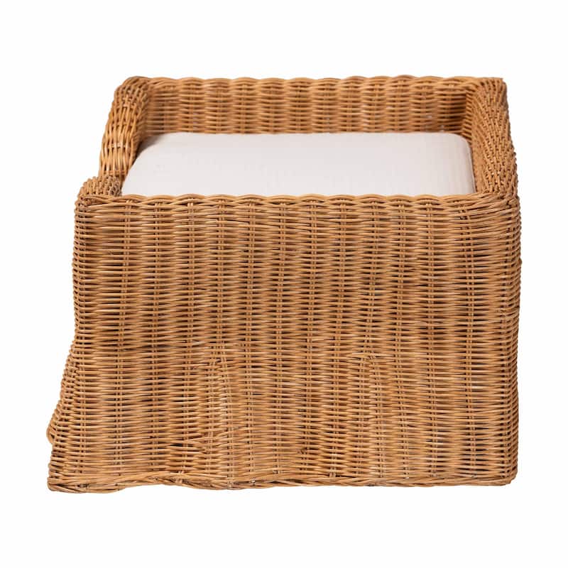 Belita Natural Rattan Pet Bed with Scalloped Base - Handwoven Wicker Enclosed Lounge Bed for Dogs or Cats with Removable Cushion