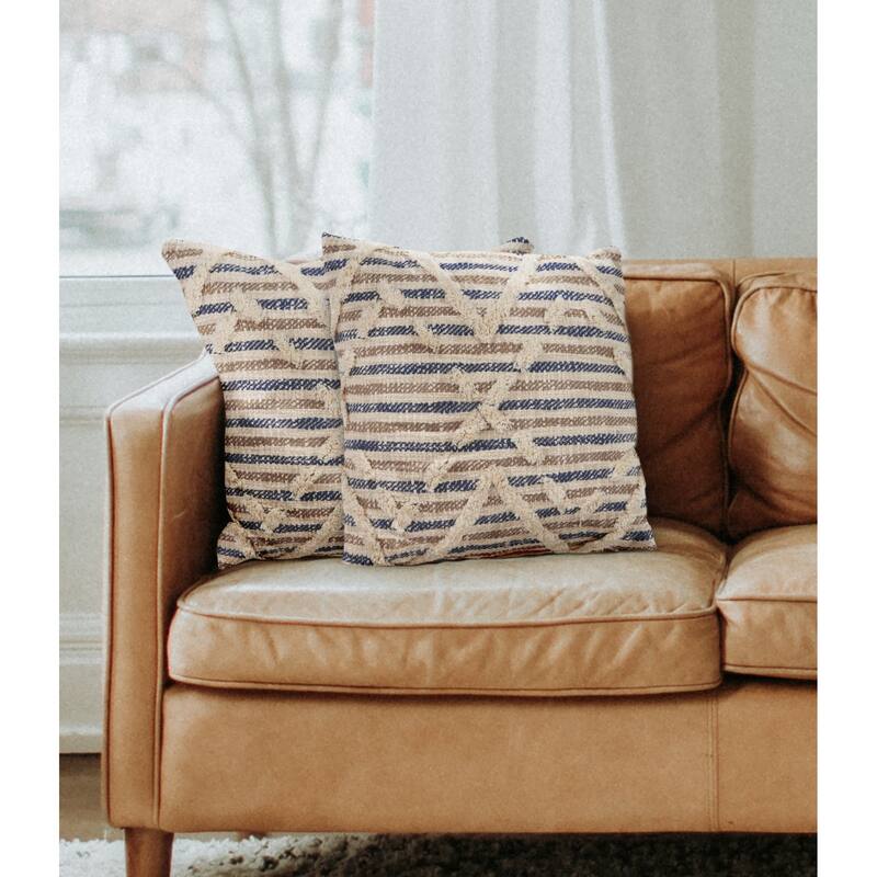 Sevita Blue/Natural Diamond Cotton Throw Pillow, Set of 2