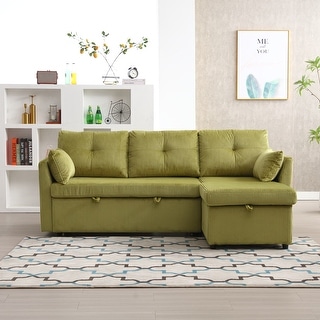 Olive Corduroy L-Shaped Modular Sectional Sofa with Storage Chaise ...