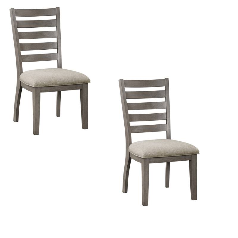 23 Inch Side Dining Chairs Set of 2, Ladder Back, Gray, Beige Cushioned Seat - Gray+Beige