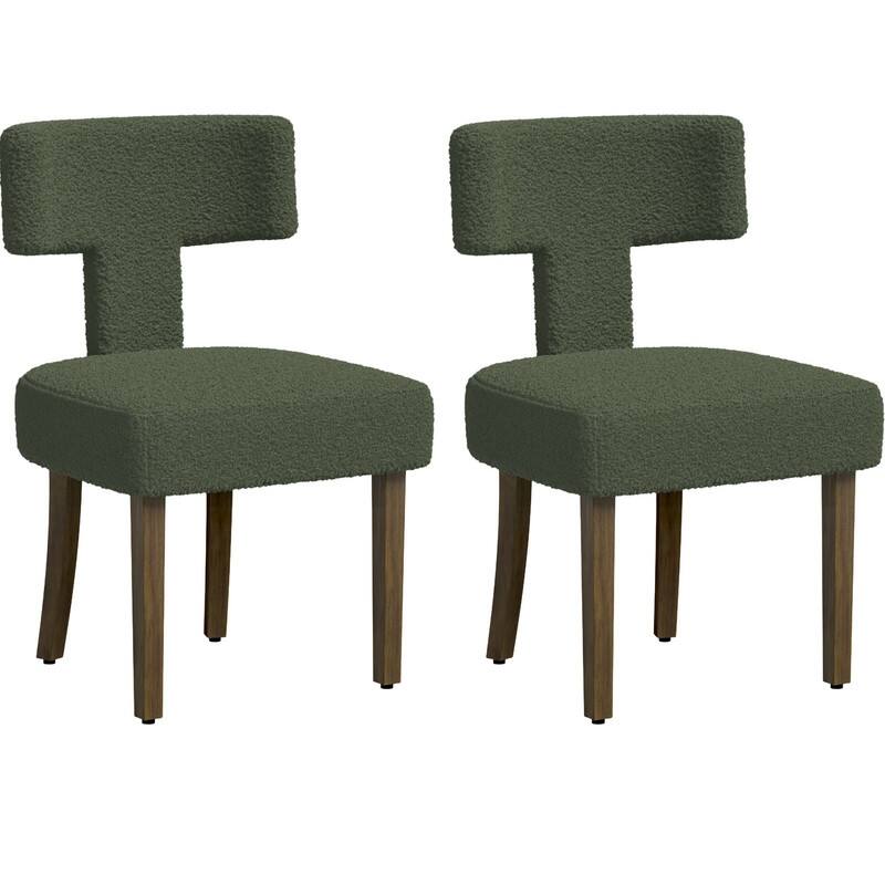 Dining Chairs Boucle Fabric Lamb Upholstered T-Shape (Set of 2)