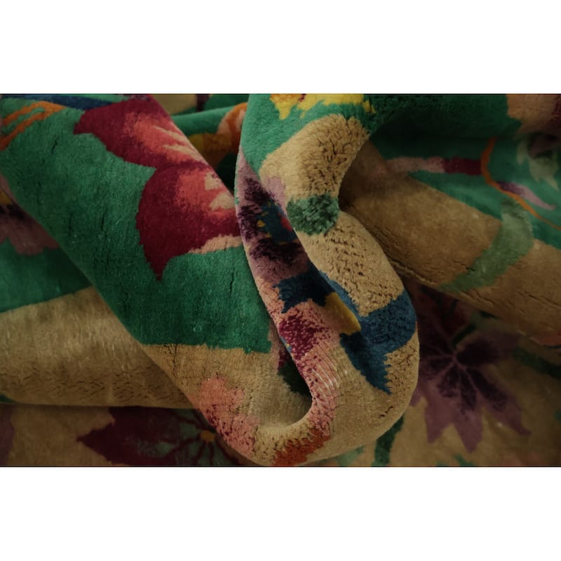 Hand Knotted Oriental 100% Wool Carpet Traditional Floral Brown Art Deco Area Rug - 11' 6'' X 8' 11''