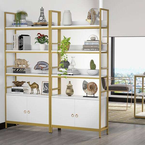 Shop 4 Tier Bookcase With Door White Etagere Standard Bookcase