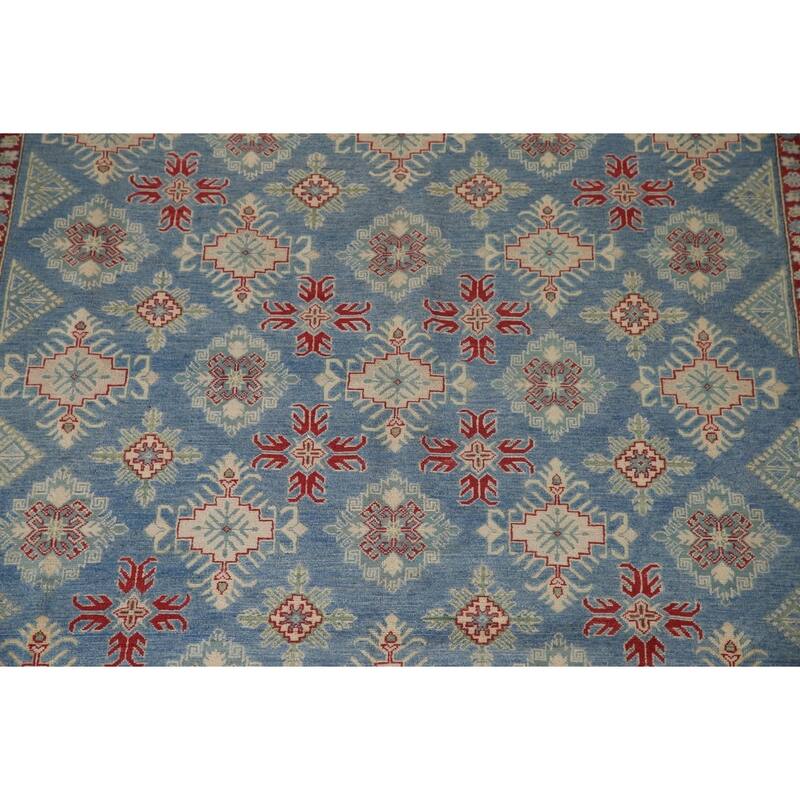 Blue Geometric Kazak Oriental Area Rug Handmade Wool Carpet - 9'2" x 12'4"
