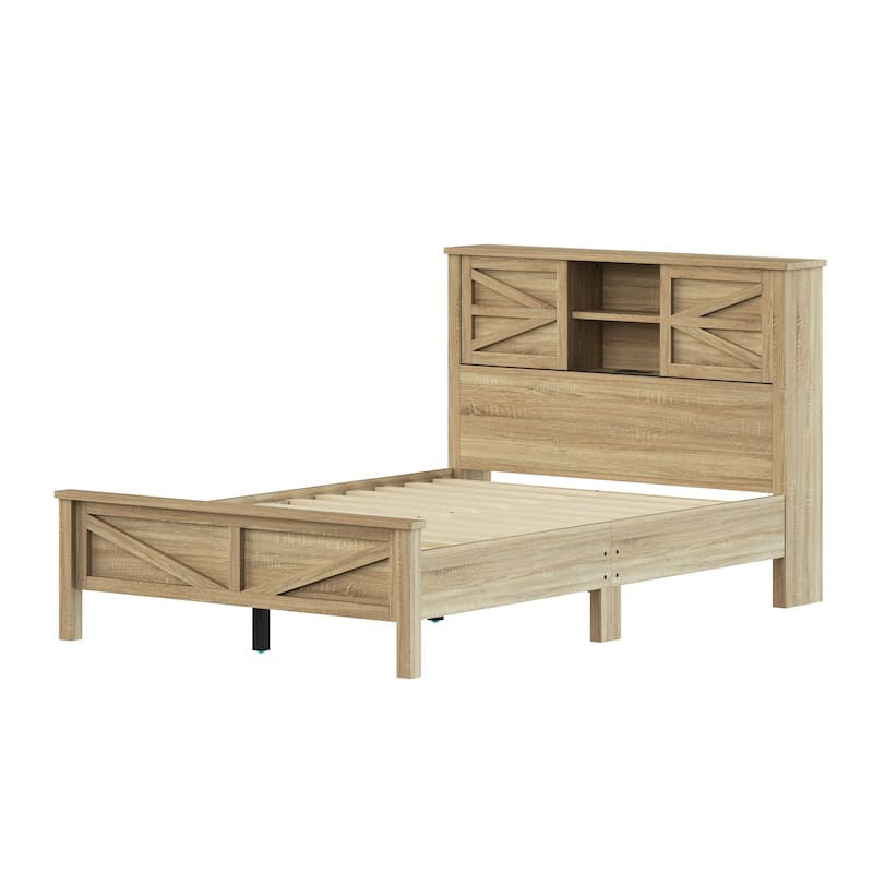 Full / Queen 3-Piece Bedroom Set with Platform Bed Storage Headboard USB Charging Nightstand and Dresser