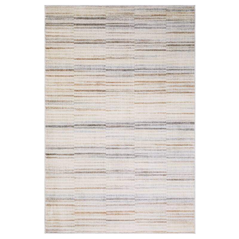 Style Haven Owen Contemporary Layered Stripes Area Rug - Grey/Rust - 2'3" x 7'6"