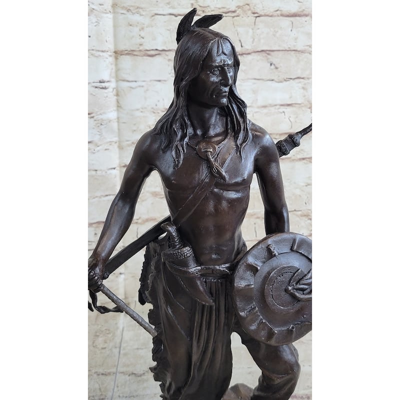 Native American Indian Warrior W/ Tomahawk - Bronze Metal Statue Sculpture Art