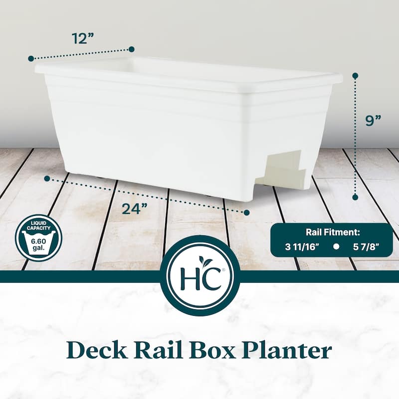 HC Companies Heavy Duty 24 Inch Deck Rail Box Planter with Drainage Holes, White - 1.4