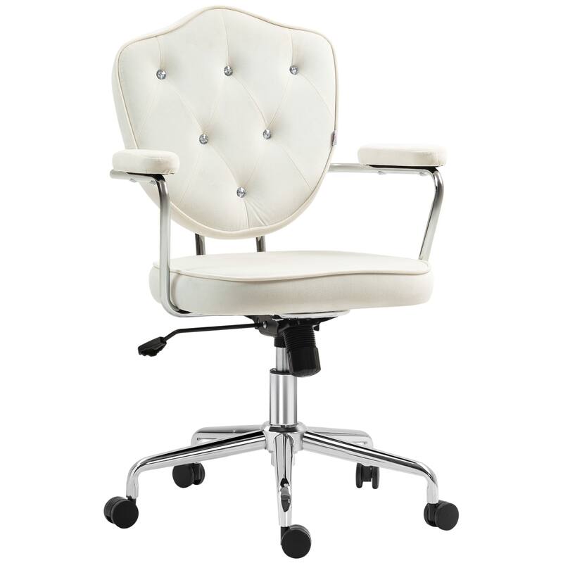 Velvet Upholstered Office Chair Leisure Chair, Cream White Stylish Executive Chair Gaming Chair with Upholstered Armrests