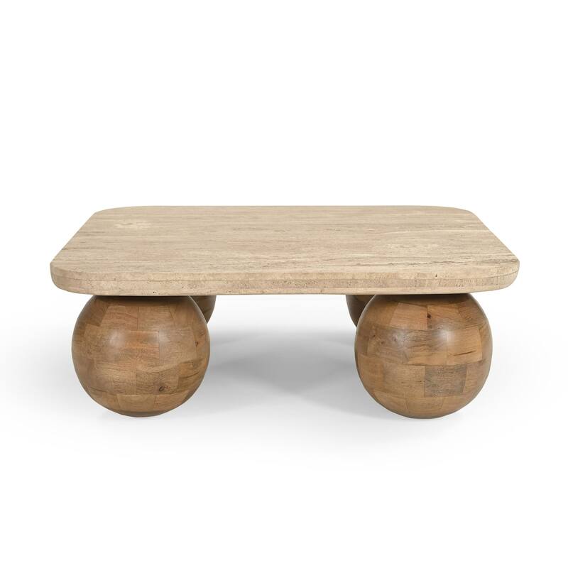 Modrest Seadrift Modern Travertine Marble & Wood Square Coffee Table