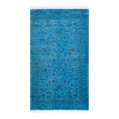 Overton Hand Knotted Wool Vintage Inspired Modern Contemporary Overdyed Blue Area Rug - 3' 1" x 5' 4"