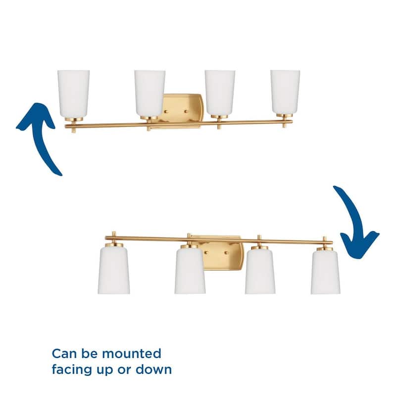 Adley Collection Four-Light Satin Brass Etched Opal Glass New Traditional Bath Vanity Light - 32 in x 6 in x 7.625 in
