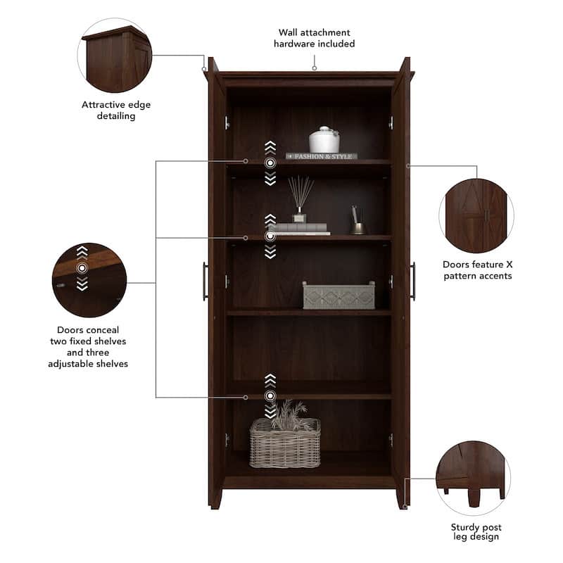 Key West Tall Storage Cabinet with Doors and Shelves by Bush Furniture
