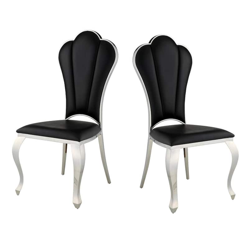 Chrome/Black Faux Leather Upholstered Metal Frame Dining Chair, Set of 2, Sturdy Dining Chair for Dining Rooms - 17.5