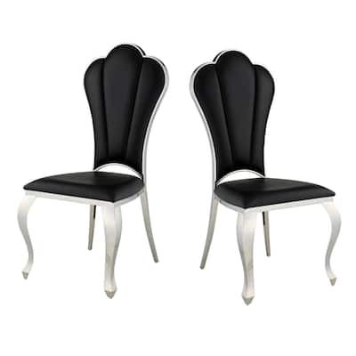 Chrome/Black Faux Leather Upholstered Metal Frame Dining Chair, Set of 2, Sturdy Dining Chair for Dining Rooms - 17.5