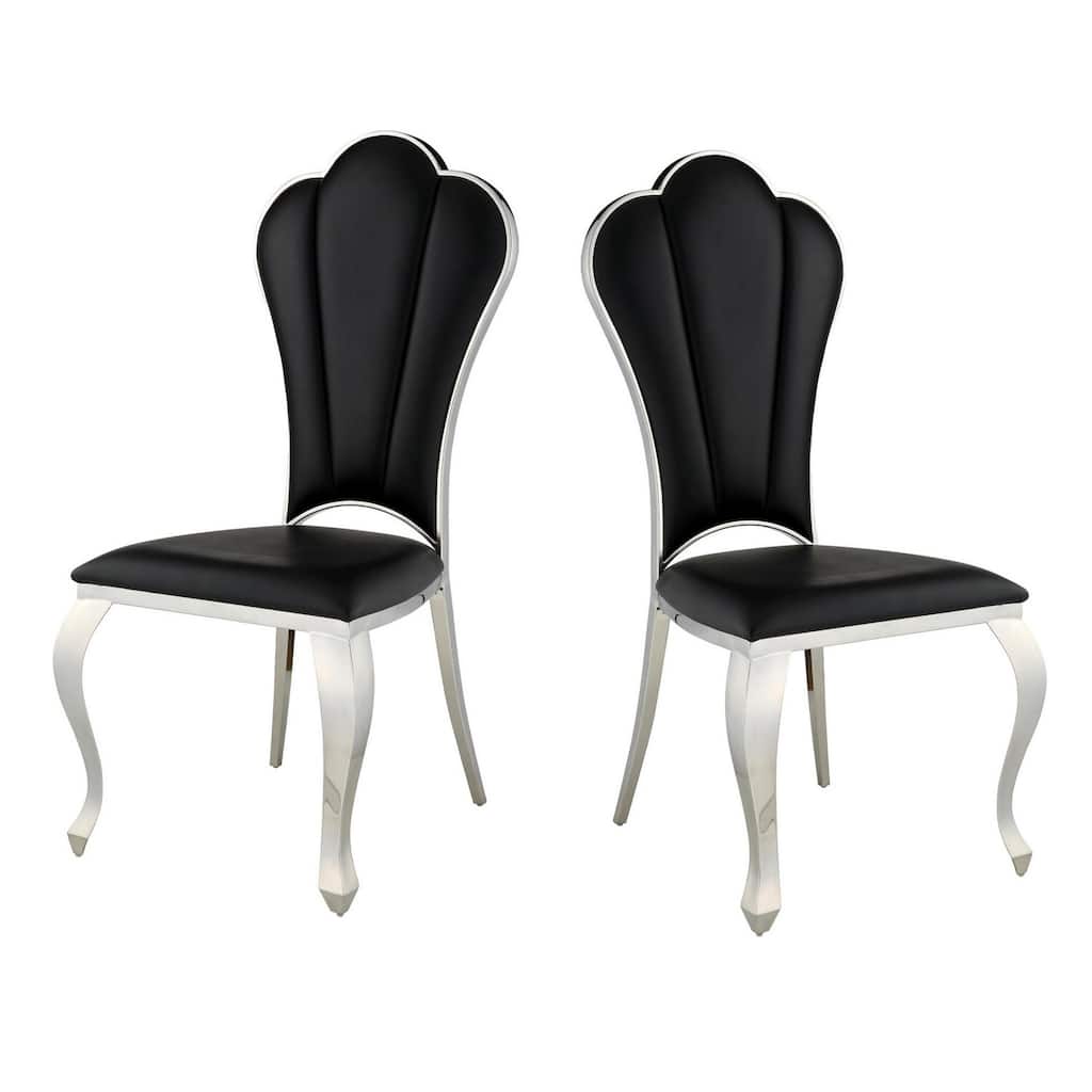 Chrome/Black Faux Leather Upholstered Metal Frame Dining Chair, Set of 2, Sturdy Dining Chair for Dining Rooms - 17.5