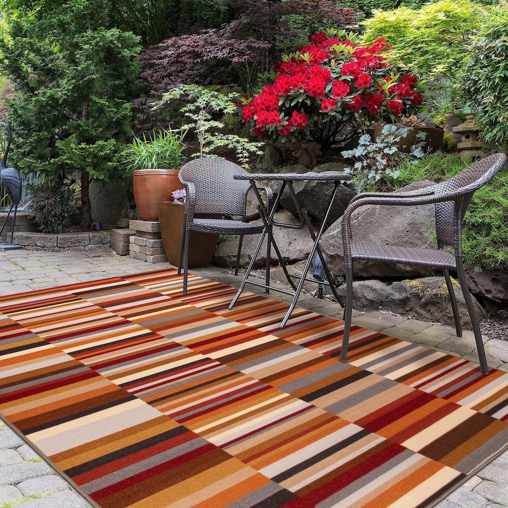 Superior Arden Modern Striped Non-Slip Indoor Outdoor Area Rug