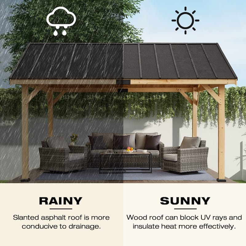 EROMMY Hardtop Asphalt Roof Spruce Wood Gazebo