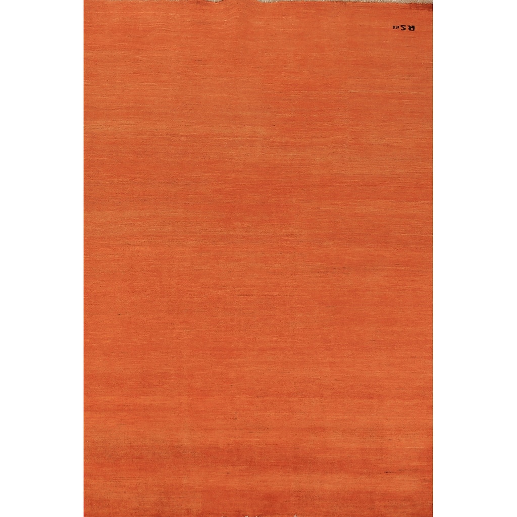 Orange Modern Gabbeh Oriental Area Rug Solid Hand-Knotted Wool Carpet - 5'3" x 7'11"