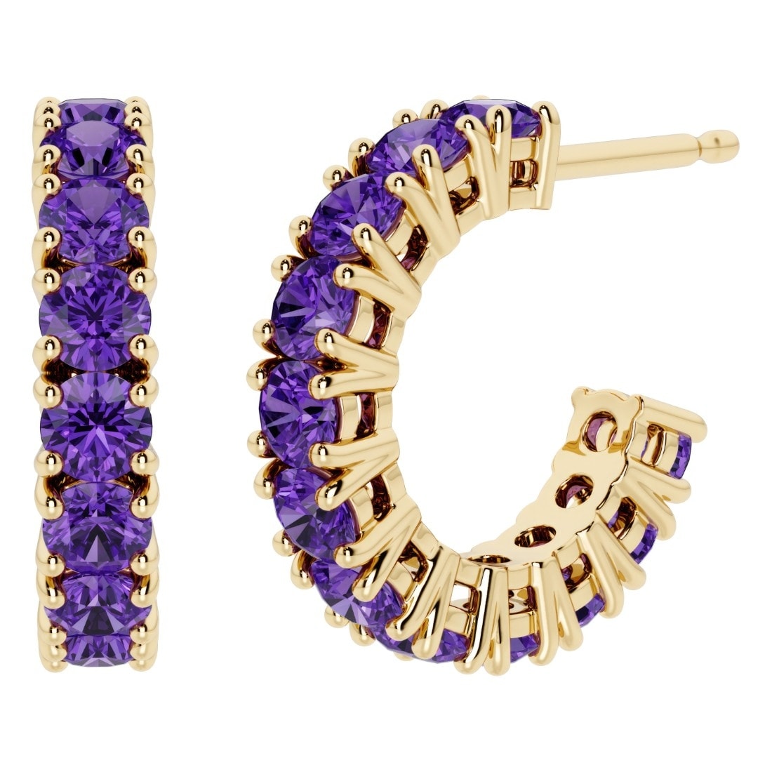 Oravo Huggie Hoop Gemstone Stud Earrings in Yellow Gold Plated Sterling Silver