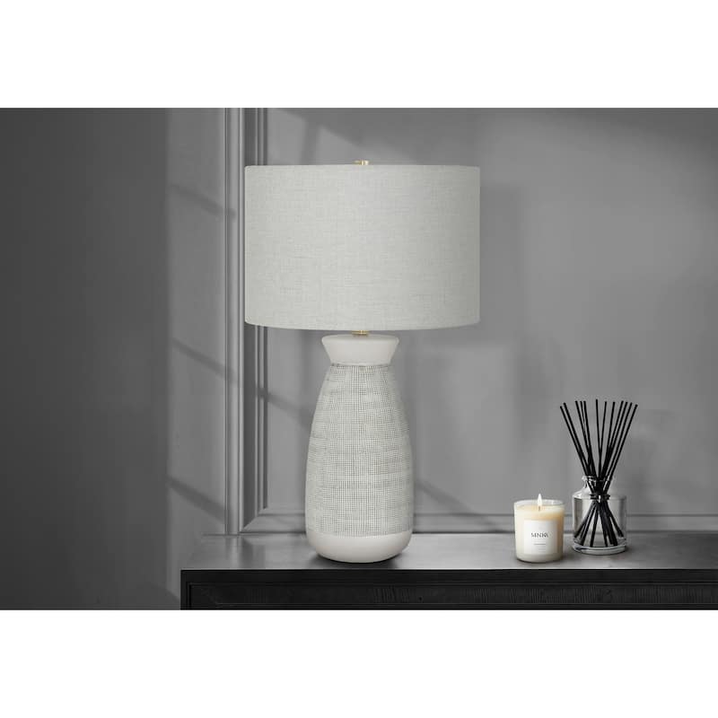 Ceramic Table Lamp 27 Inch Height with Linen Shade 3 Way Switch - Grey