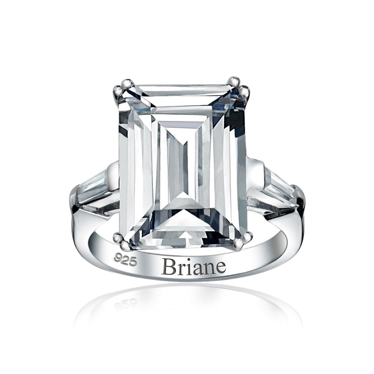 Glamour Rings Huge Emerald Cut Clear Cubic Zirconia Single Stone Silvertone Statement Ring 