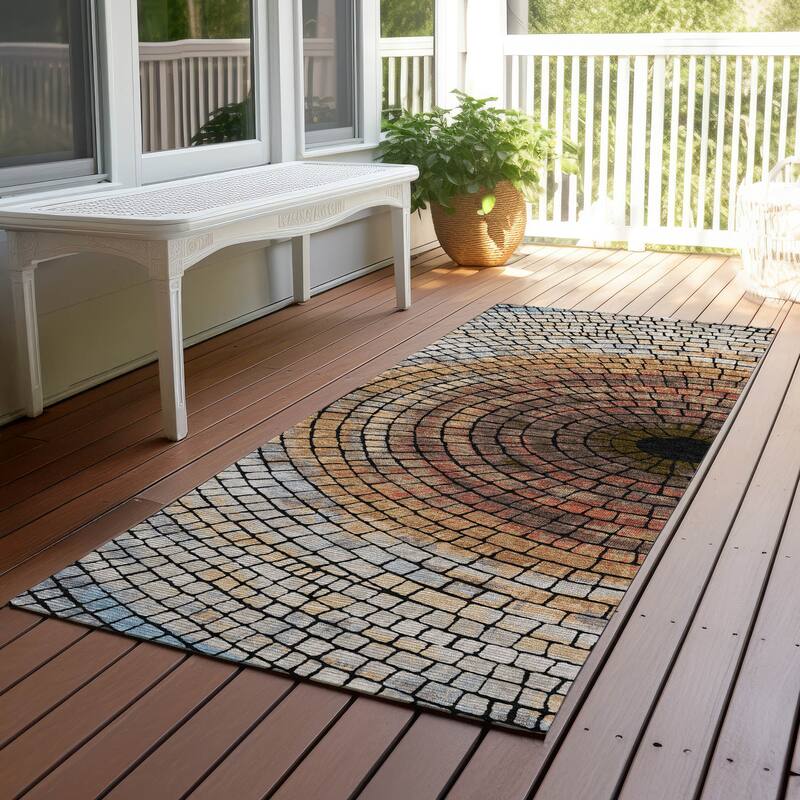 Machine Washable Indoor/ Outdoor Mosaic Rome Chantille Rug - Copper - 2'3" x 7'6"