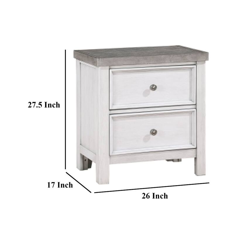 Amby Nightstand, 2 Drawers, Farmhouse Antique White, Gray Acacia Wood