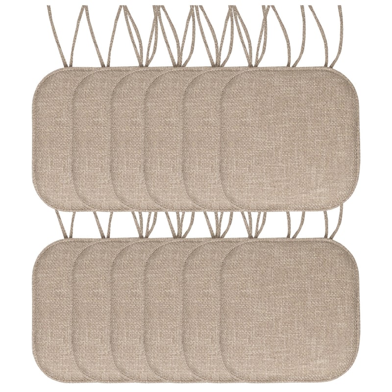 Sweet Home Collection Herringbone Stitch Memory Foam Non Slip Chair Cushion Pad with Ties 16" x 16" - Set of 12 - Taupe