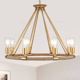 8-Light Rustic Candlestick Wagon Wheel Chandelier Linear Chandelier Lighting