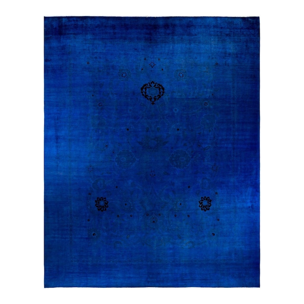 Overton Handknotted Wool Vintage Inspired Contemporary Overdyed Blue Area Rug - 15' 4" x 12' 1"