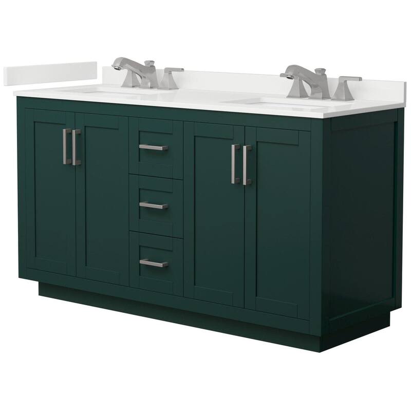 Wyndham Collection WCF292960D-QTZ-US3MXX Miranda 60" Free Standing - Green / White Quartz Top / Brushed Nickel Hardware
