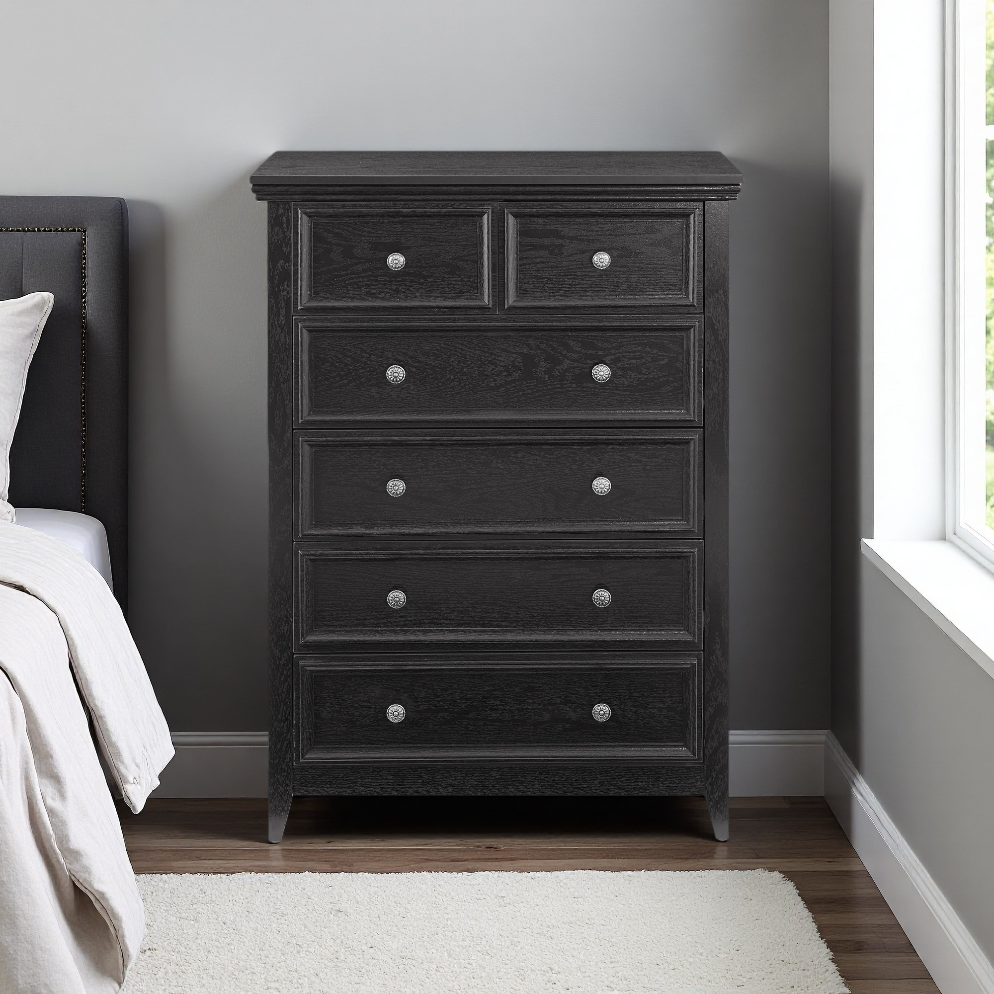 Wood 6-Drawer Dresser with Vintage Carved Handles