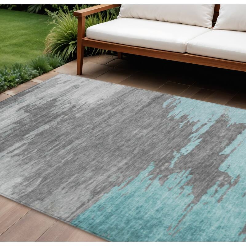 HomeRoots Abstract Transitional Rectangle Outdoor Rug - 10' X 14'