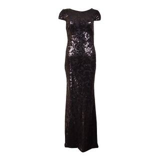 calvin klein cap sleeve sequin gown