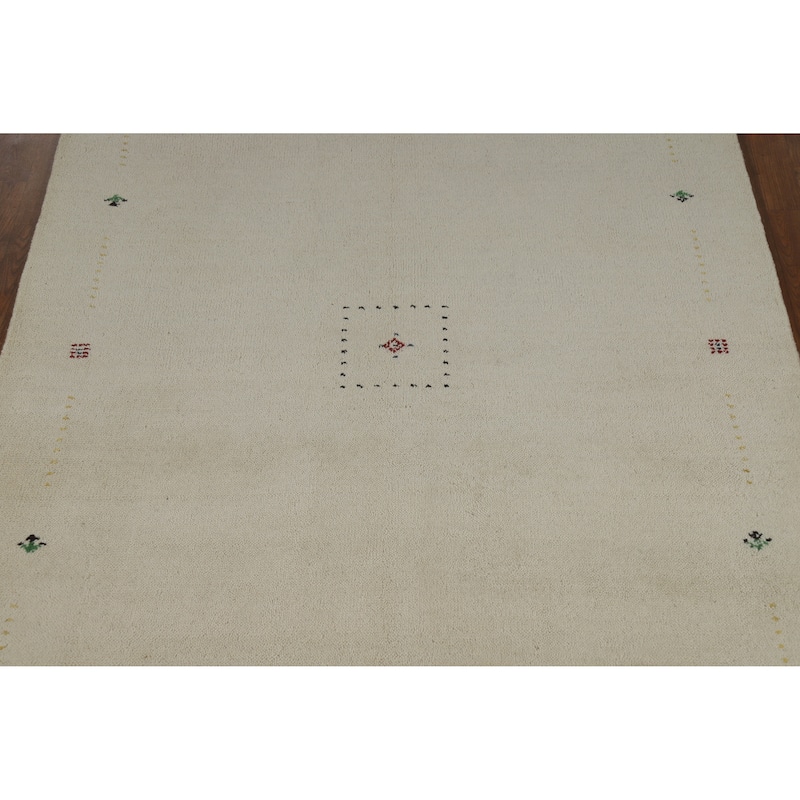 Beige Tribal Gabbeh Indian Rug Handmade Wool Carpet - 5'2" x 7'4"