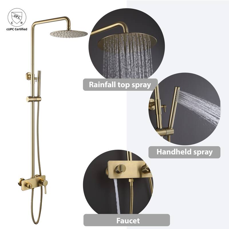 Modland 3-Function Wall Mount Shower System - Brushed Gold, 2.6GPM, cUPC Valve