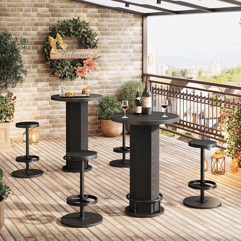 Round Bar Table with Chairs, Industrial Pub Table Bistro Sets with 2 barstools - 11.42" L x 11.42" W x 25.59" H