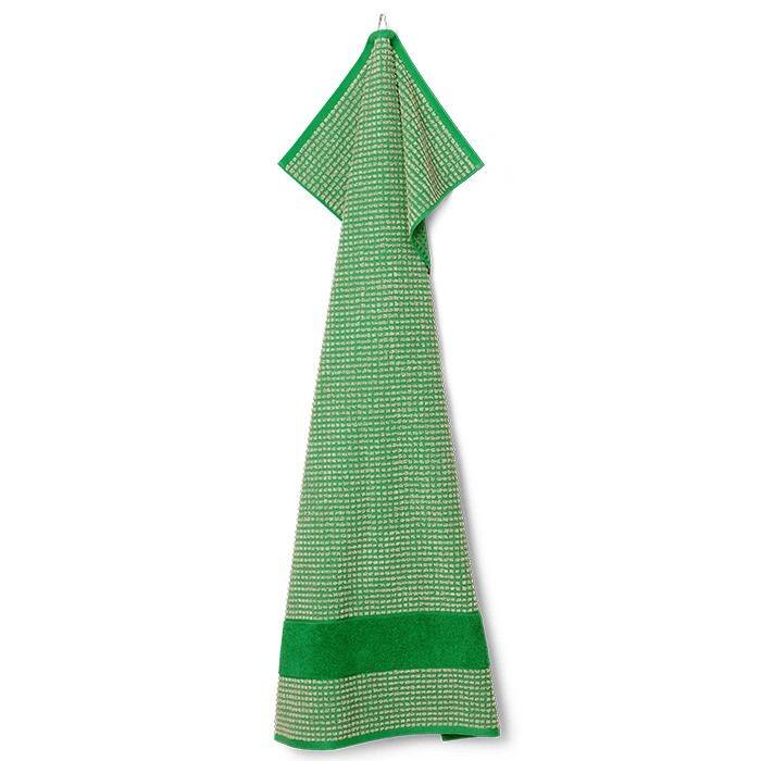 JUNA Check Towels, Green/Sand