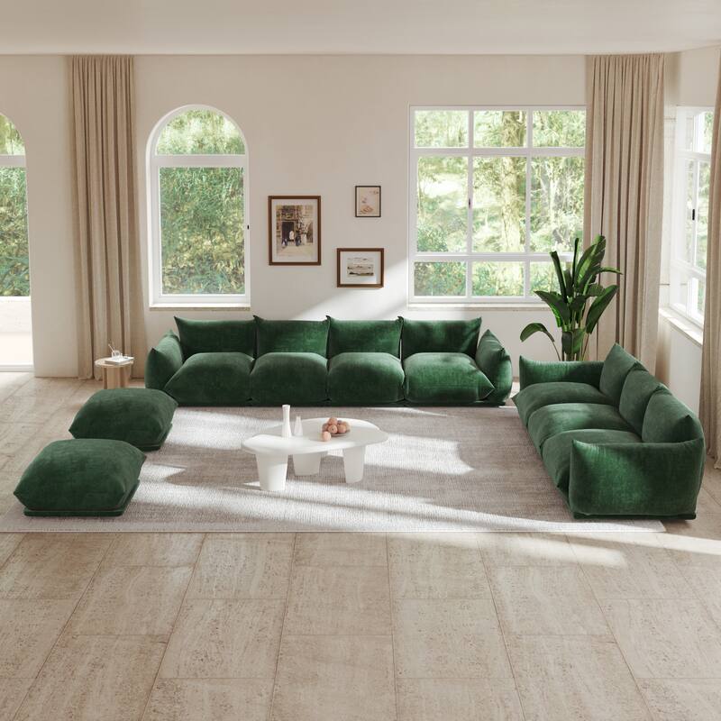 Modern Chenille Fabric Upholstery Modular Sectional Sofa for Living Room Set with 2 Ottoman