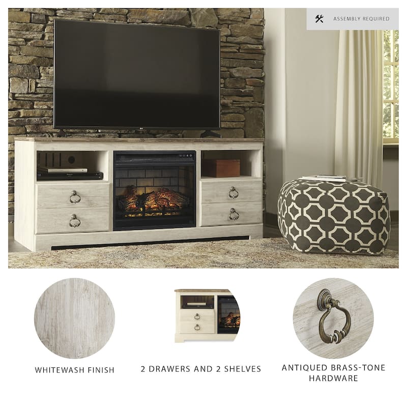 Signature Design by Ashley Willowton Whitewash 64" TV Stand for TVs up to 73" with Electric Fireplace