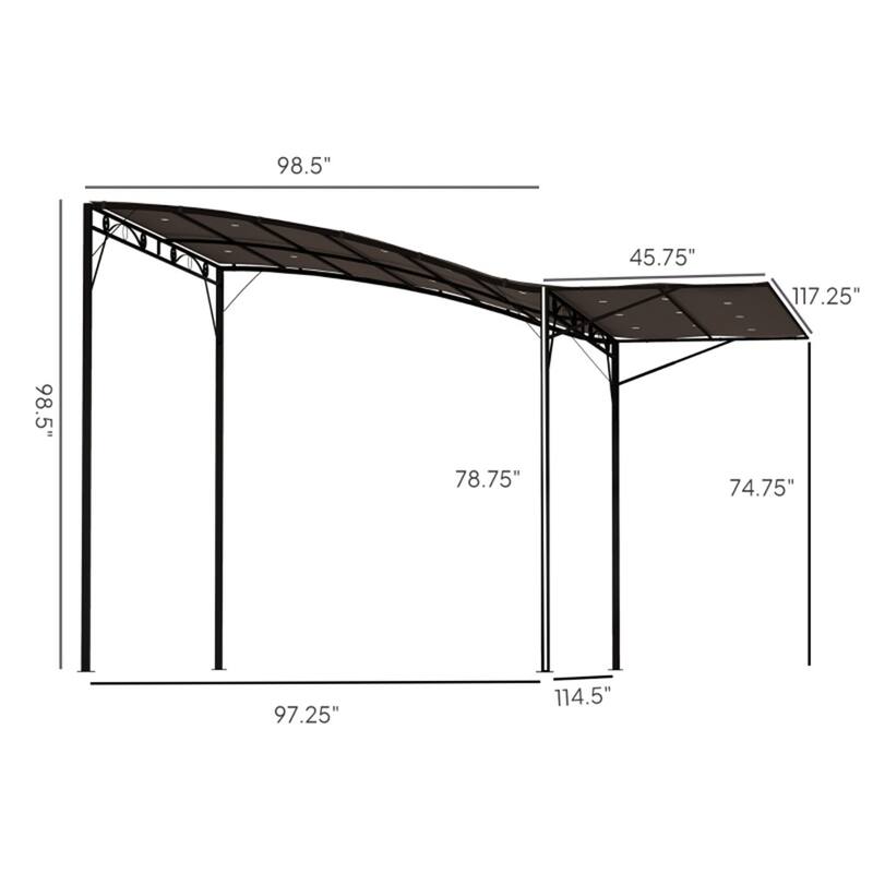 Brown Outdoor Patio Gazebo Awning with UV Water Resistant Canopy and Steel Frame Included Stakes - 9.8' L x 8.2' W x 6.6'-8.2' H