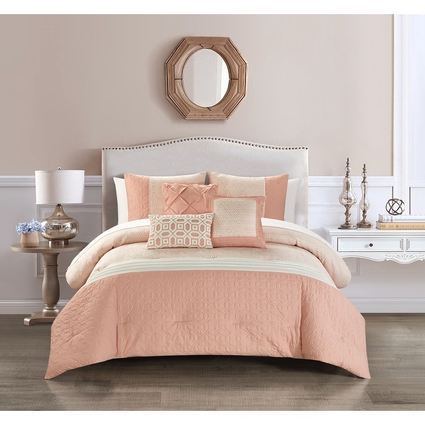 Chic Home Ima 6 Piece Jacquard with Quilted Details Comforter, Blush. Opens flyout.