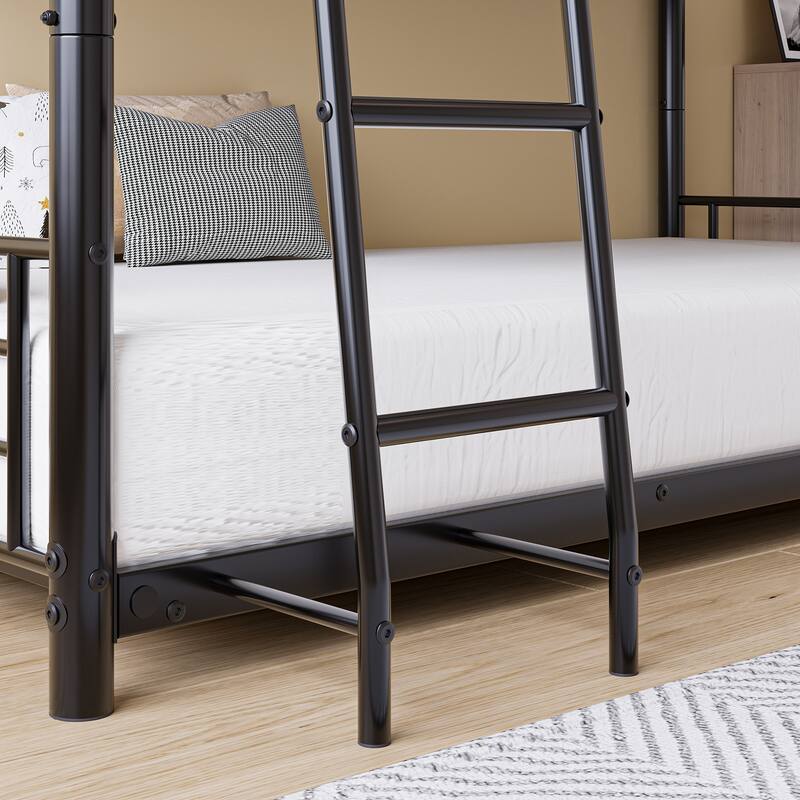 Metal Triple Bunk Bed,Twin Over Twin Bunk Bed for 3, 3 Beds with Guardrail and Ladder, Heavy Duty Triple Bed Frame for Teenagers